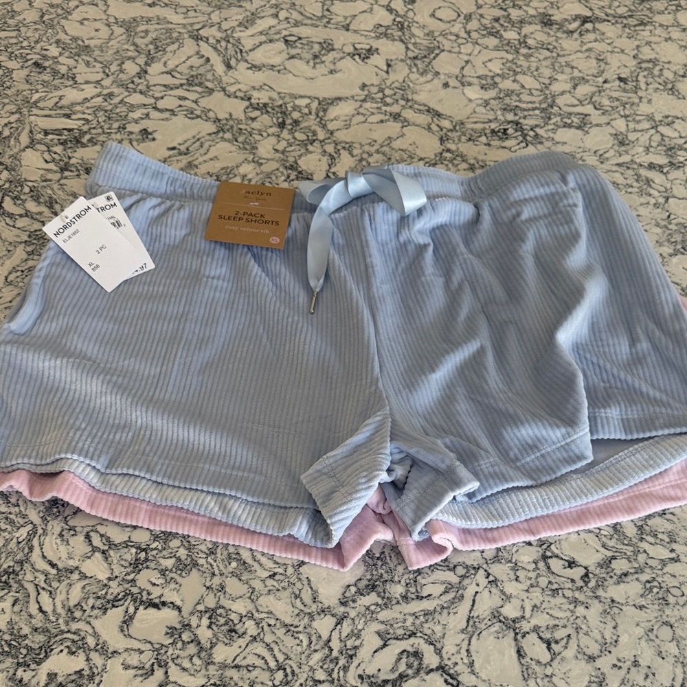 Nordstrom Two-Pack Ribbed Sleep Shorts in Light Blue and Pastel Pink